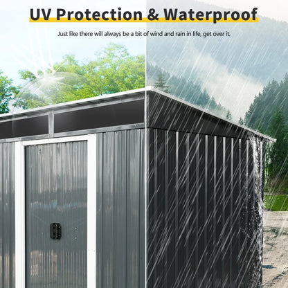 AENKYO Outdoor storage sheds 6FTx5FT Pent roof with Double Lockable Doors for Backyard Patio Lawn - Black