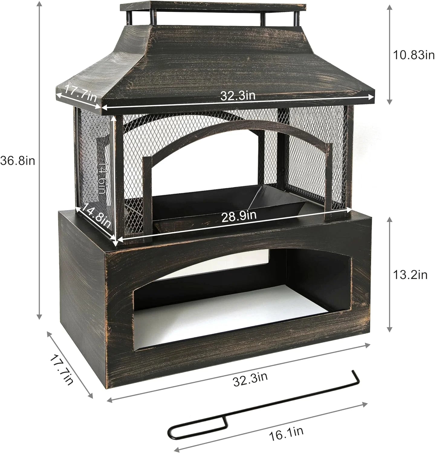 Fire Pit for Outside, 37" Outdoor Wood Burning Firepit , Patio Fireplace Square Metal Stove for Camping, Outdoor Heating, Bonfire and Picnic