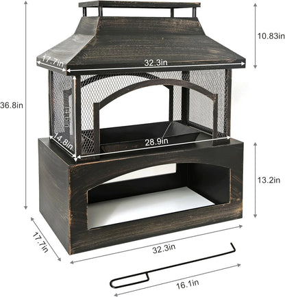 Fire Pit for Outside, 37" Outdoor Wood Burning Firepit , Patio Fireplace Square Metal Stove for Camping, Outdoor Heating, Bonfire and Picnic