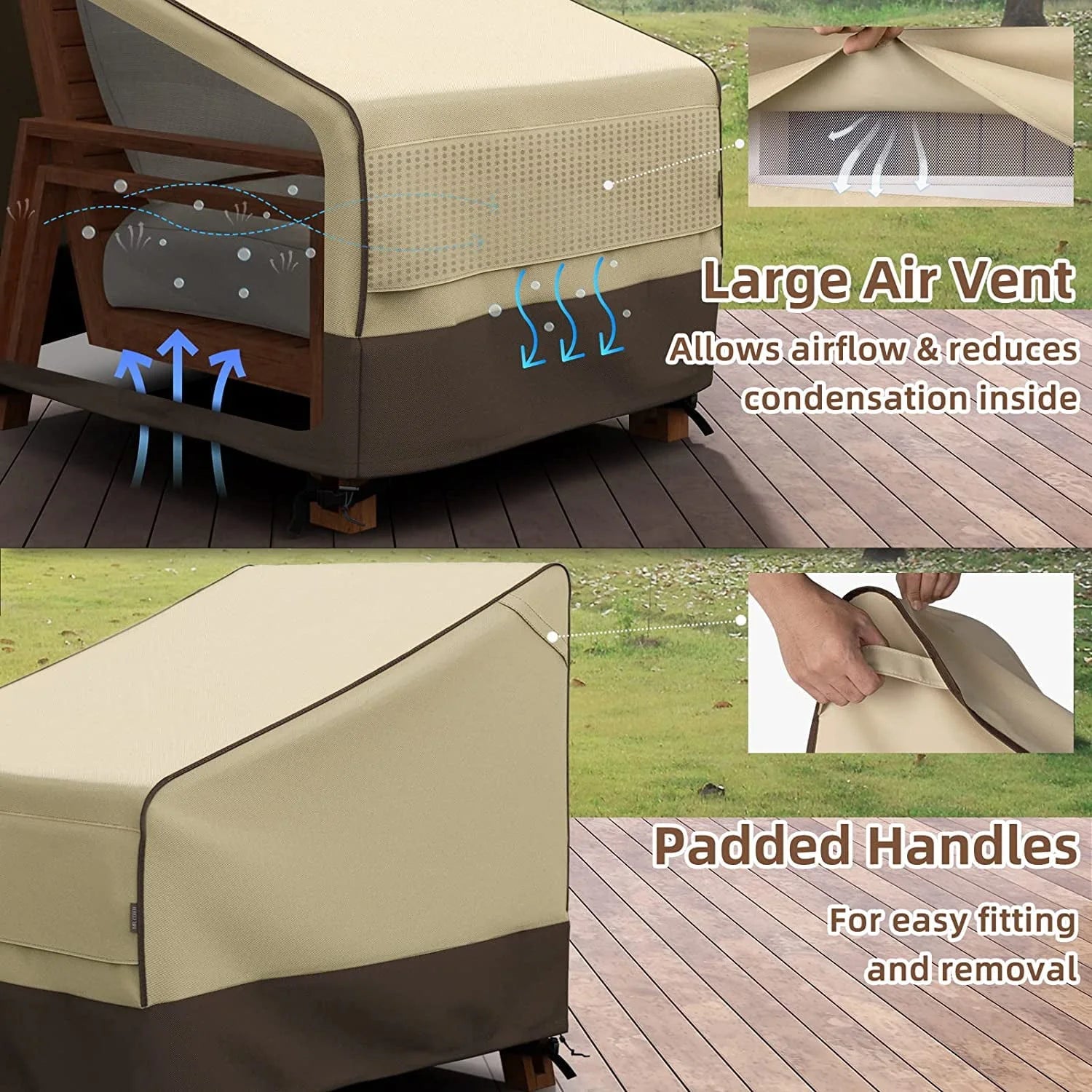 600D Patio Chair Cover, Outdoor Furniture Cover for Lawn Patio Chair, 38" x 40" x 34" Waterproof Anti-UV Patio Furniture Covers with Large Air Vents, 2 Pack, Brown & Khaki