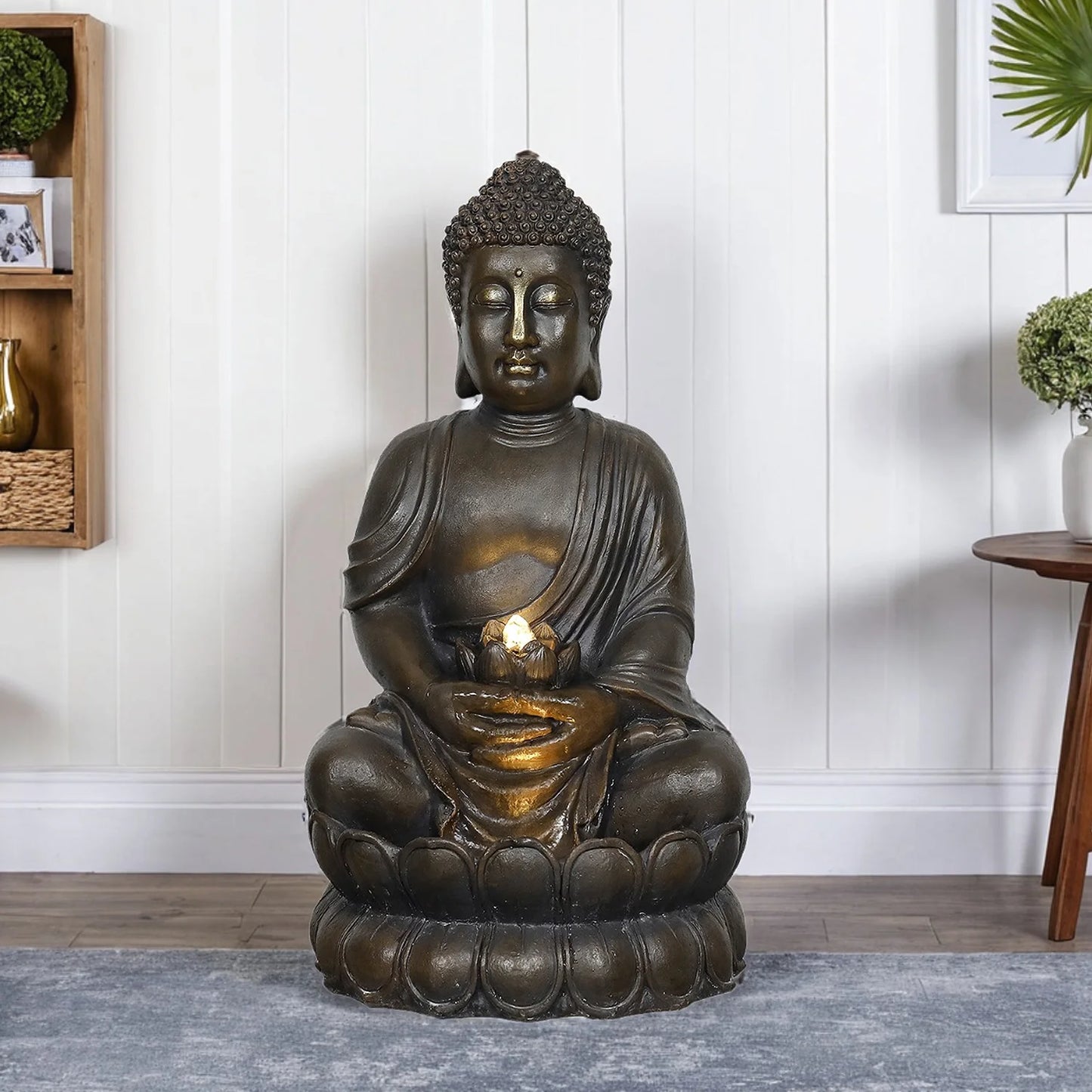 33" H Buddha Outdoor Water Fountain with LED Lights and Pump,Zen Style Relaxing Garden Fountain Waterfall for Patio, Porch and Yard Decor