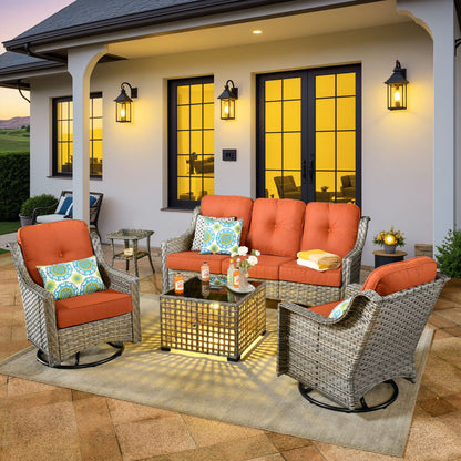 Vcatnet Outdoor Patio Furniture with Swivel Rockers 5 Pieces Sectional Sofa All Weather Wicker High-Back Conversation Set with Coffee Table, Dark Gray