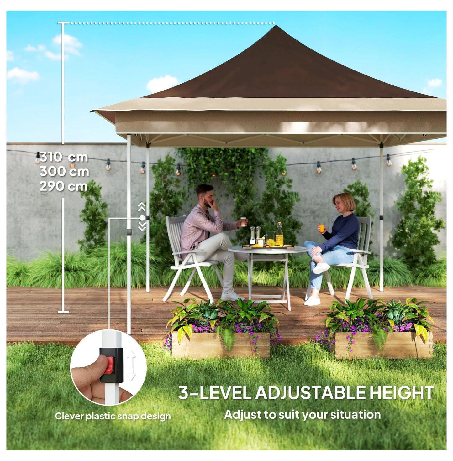 12x12 Pop Up Canopy Tent with Mesh Netting, UPF50+ Sun Shelter - Brown Patio Gazebo with Carry Bag