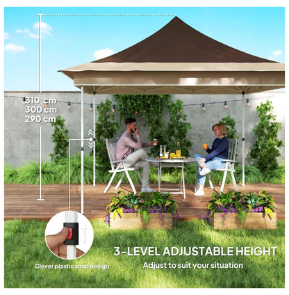 12x12 Pop Up Canopy Tent with Mesh Netting, UPF50+ Sun Shelter - Brown Patio Gazebo with Carry Bag