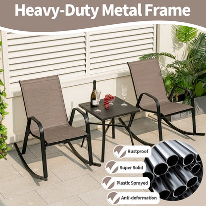 Costway 2 PCS Patio Rocking Chair Heavy-Duty Metal Rocker Outdoor Anti-Slip Brown