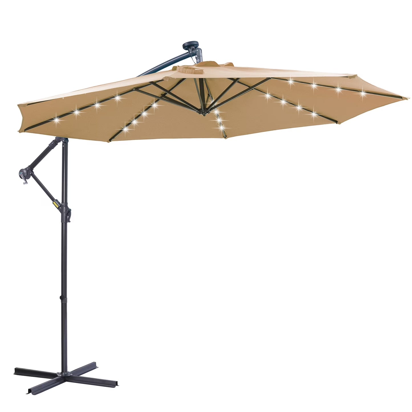 DUOSONG 10 Ft Solar Led Patio Outdoor Umbrella Hanging Cantilever Umbrella Offset Umbrella Easy Open Adustment With 32 Led Lights -Taupe taupe Metal Garden & Outdoor Canopies & Gazebos Umbrellas &