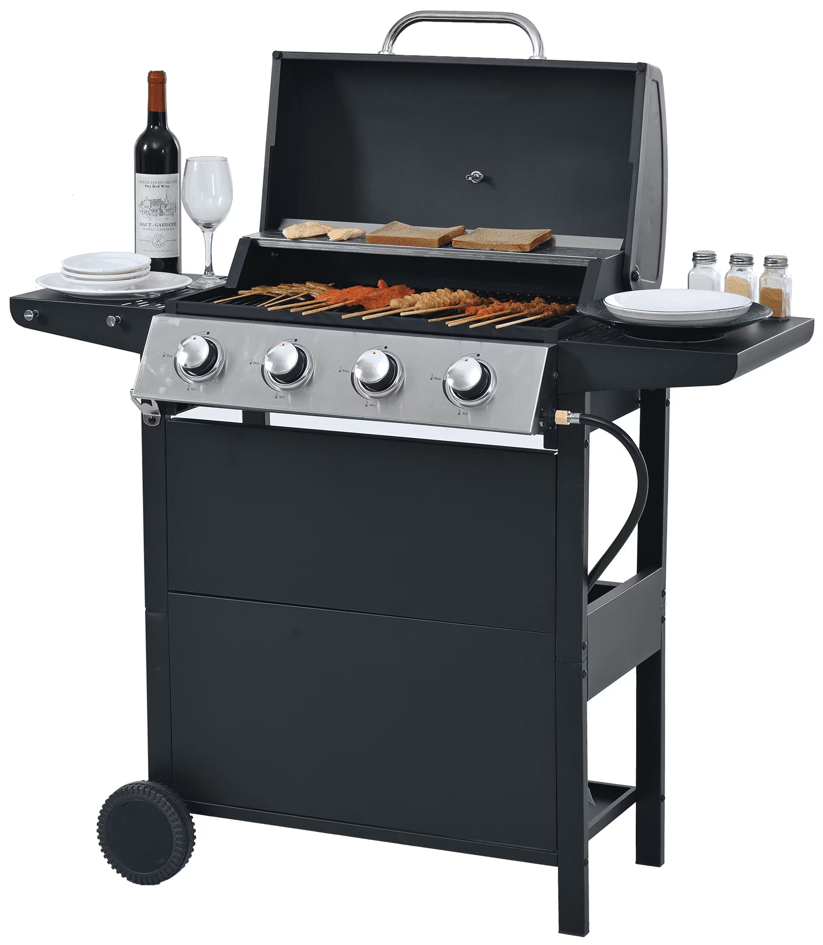Highsound 3 Burner BBQ Propane Gas Grill, Stainless Steel 25650 BTU Patio Garden Barbecue Grill with Thermometer, Black