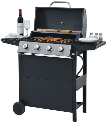 Highsound 3 Burner BBQ Propane Gas Grill, Stainless Steel 25650 BTU Patio Garden Barbecue Grill with Thermometer, Black