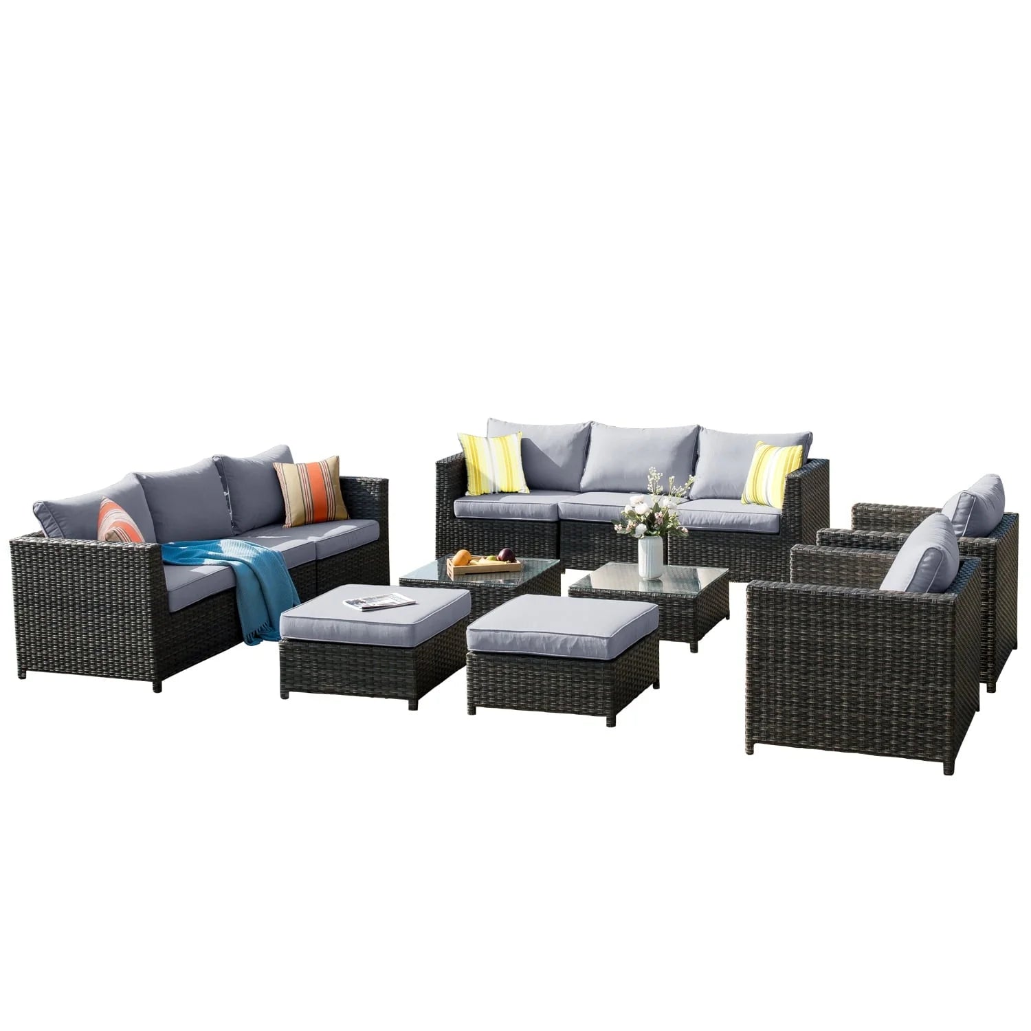 Ovios 12 Pieces Outdoor Patio Furniture Set All-Weather Patio Conversation Set Wicker Outdoor Sofa Aluminum
