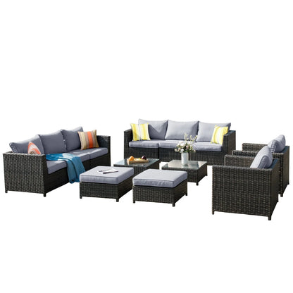Ovios 12 Pieces Outdoor Patio Furniture Set All-Weather Patio Conversation Set Wicker Outdoor Sofa Aluminum