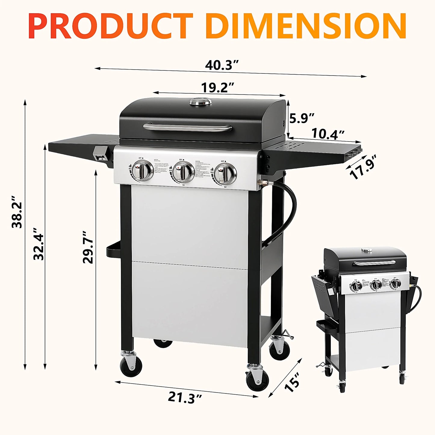Segmart 3 Burner BBQ Propane Gas Grill, Stainless Steel 30,000 BTU Patio Garden Barbecue Grill with Folding Side Tables, Hanging Basket & Thermometer, Perfect for Camping, Outdoor Cooking