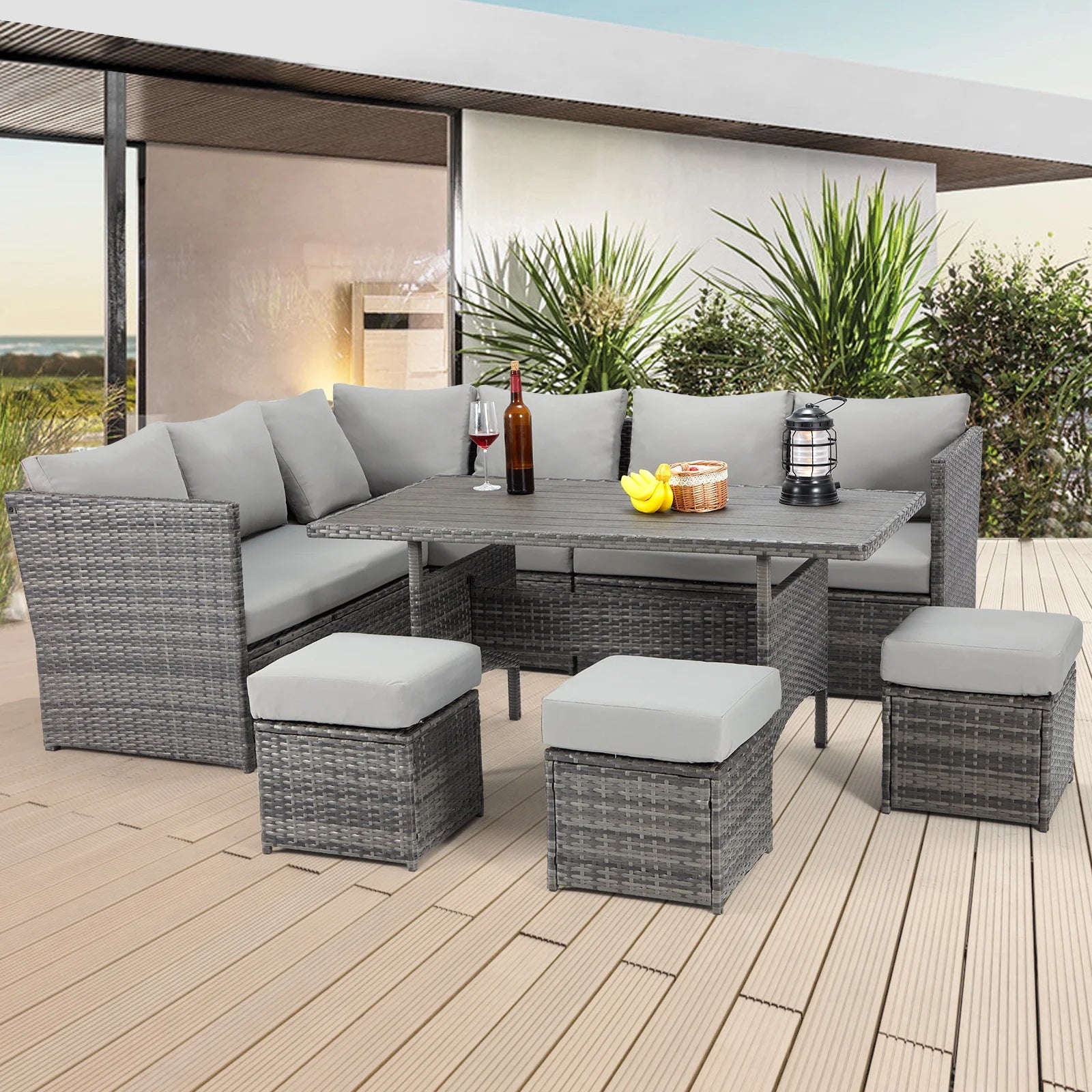 Danrelax 7-Piece Patio Conversation Set, Outdoor Sectional Sofa, PE Rattan Wicker Furniture, Steel Frame, Gray
