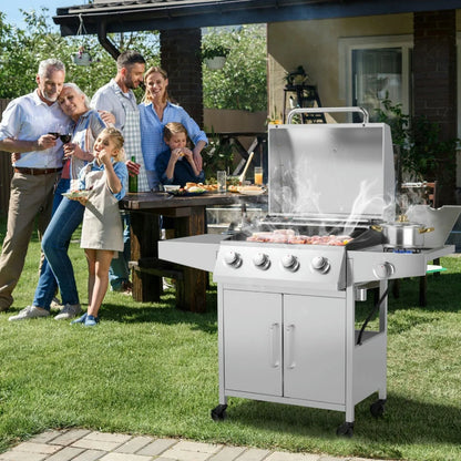 Aimee Lii 50000BTU 5-Burner Propane Gas Grill with Side Burner and 2 Prep Tables, BBQ Grill for Outdoor Cooking Kitchen, Garden and Patio Backyard Barbecue-Silver