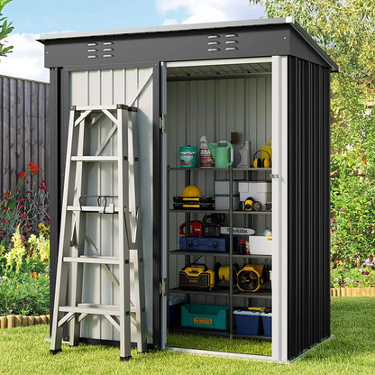 Aiho 5'x 3' Metal Outdoor Storage Shed with Lockable Door for Garden Backyard Patio - Gray