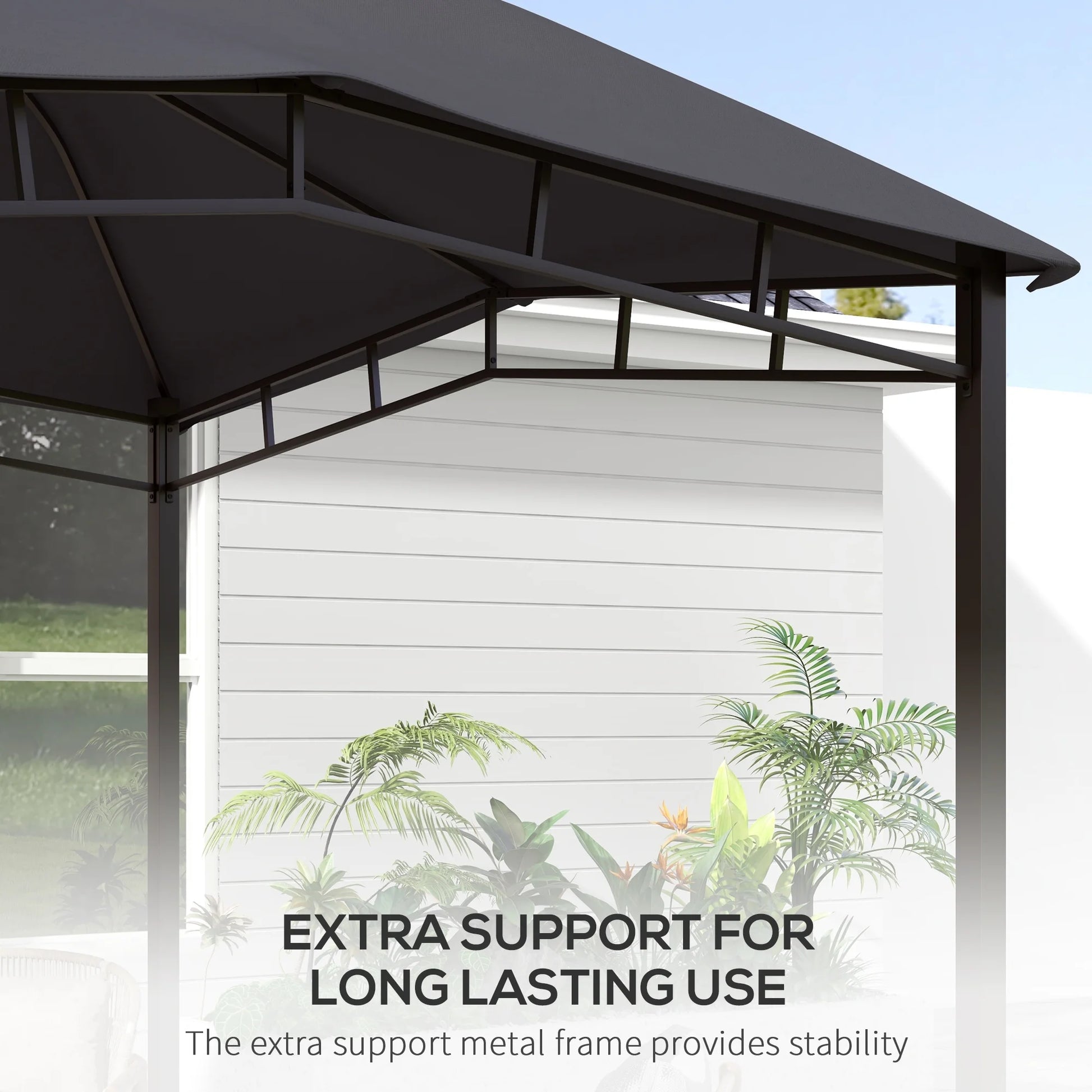 Outdoor Umbrellas Outsunny 10' x 10' Soft Top Patio Gazebo Outdoor Canopy with Unique Geometric Design Roof, All-weather Steel Frame, Gray,Patio Shades