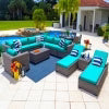Tuscany 19-Piece Resin Wicker Outdoor Patio Furniture Combination Set with Sectional Set, Round Dining Set, and Chaise Lounge Set (Half-Round Gray Wicker, Polyester light Gray)