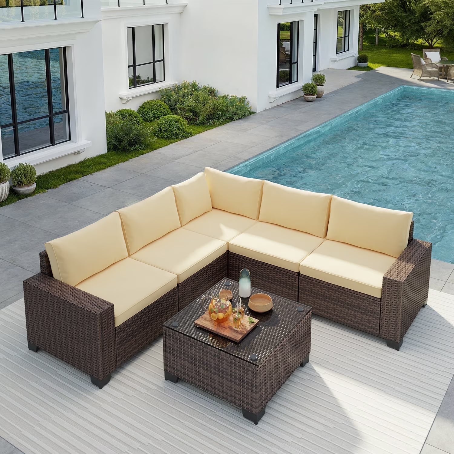 Aiho 7-Piece Rattan Patio Furniture Set , Outdoor Sectional Furniture Set for Patio, Garden, Backyard, Grey