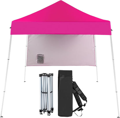 EIGHTNINE 6x6 ft Pop Up Canopy Tent, Outdoor Small Canopy Tent with Backpack, Patio Pop Up Gazebo Slant Leg Canopy with 1 Sidewall, Portable Easy Up Canopy (Pink)