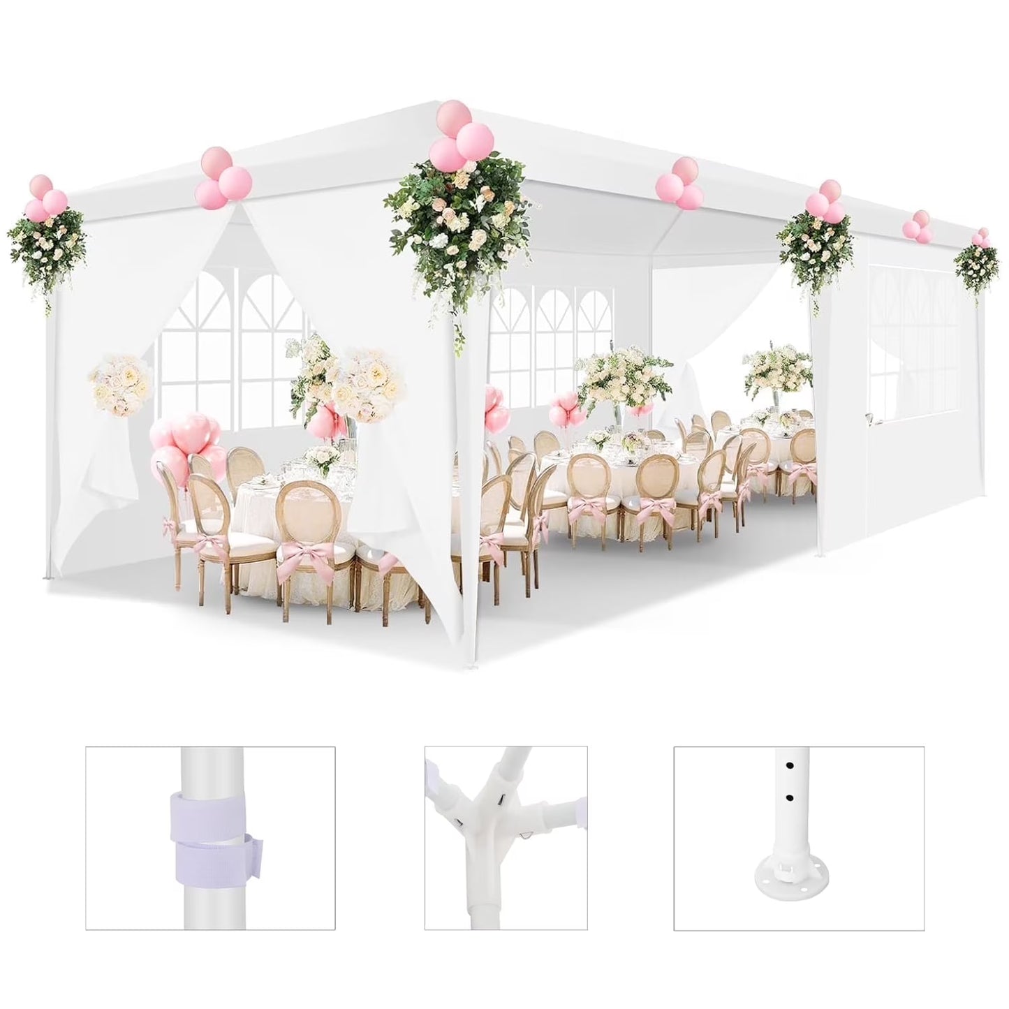 Hoteel Party Tent 10x20 Canopy Tents for Parties with 4 Removable Sidewalls, Patio Camping Gazebo, Portable Tent for Parties, Weddings, BBQ, Waterproof, White