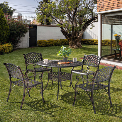 Nuu Garden 5-Piece Outdoor Bar Set, Outdoor Patio Dining Furniture Set, Round Dining Table with Umbrella Hole and Patio Dining Chairs, Bronze