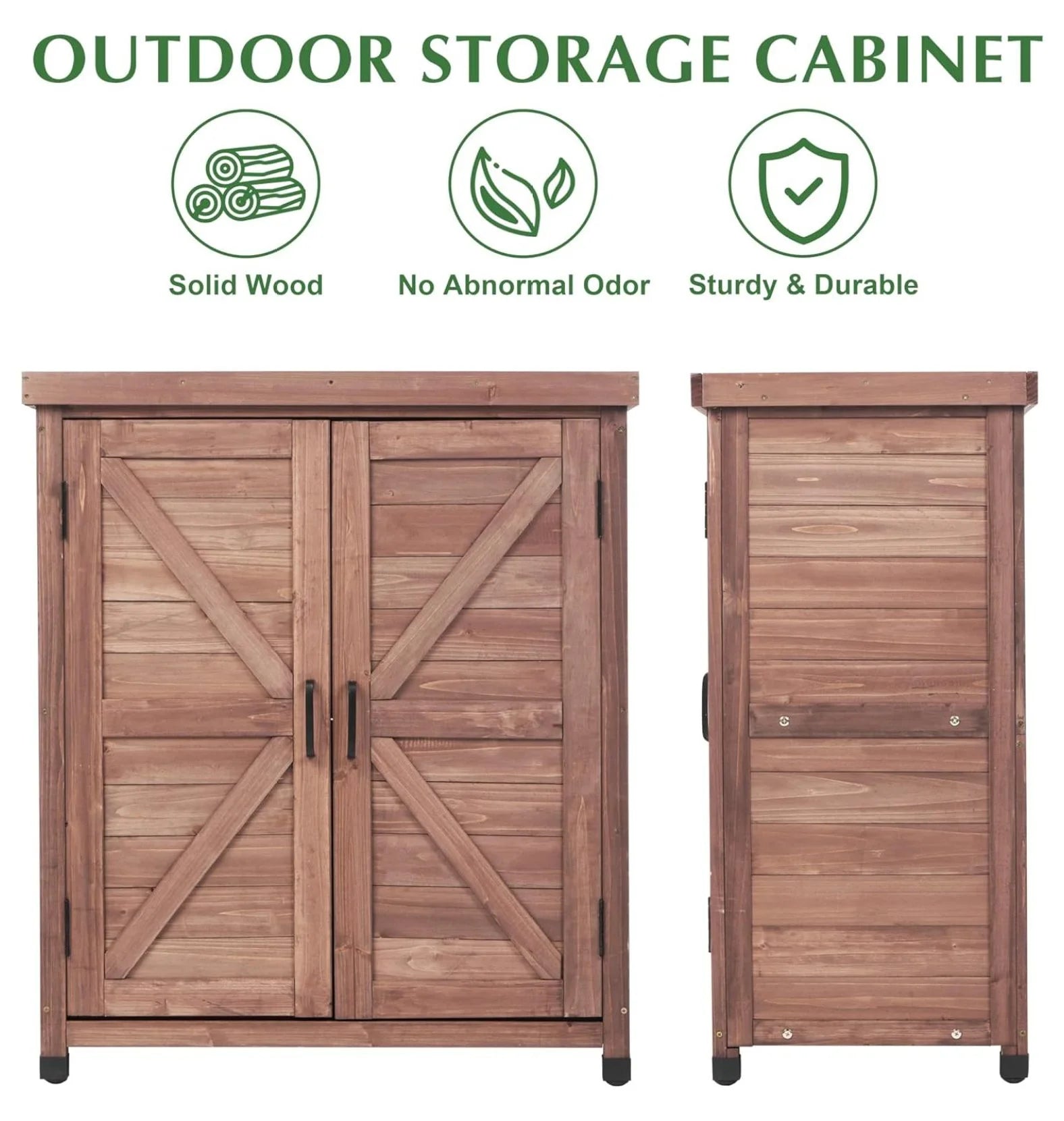 Outdoor Potting Bench with Storage Cabinet and Metal Top, Wood Workstation for Outdoor Patio, Garden