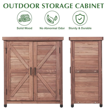 Outdoor Potting Bench with Storage Cabinet and Metal Top, Wood Workstation for Outdoor Patio, Garden