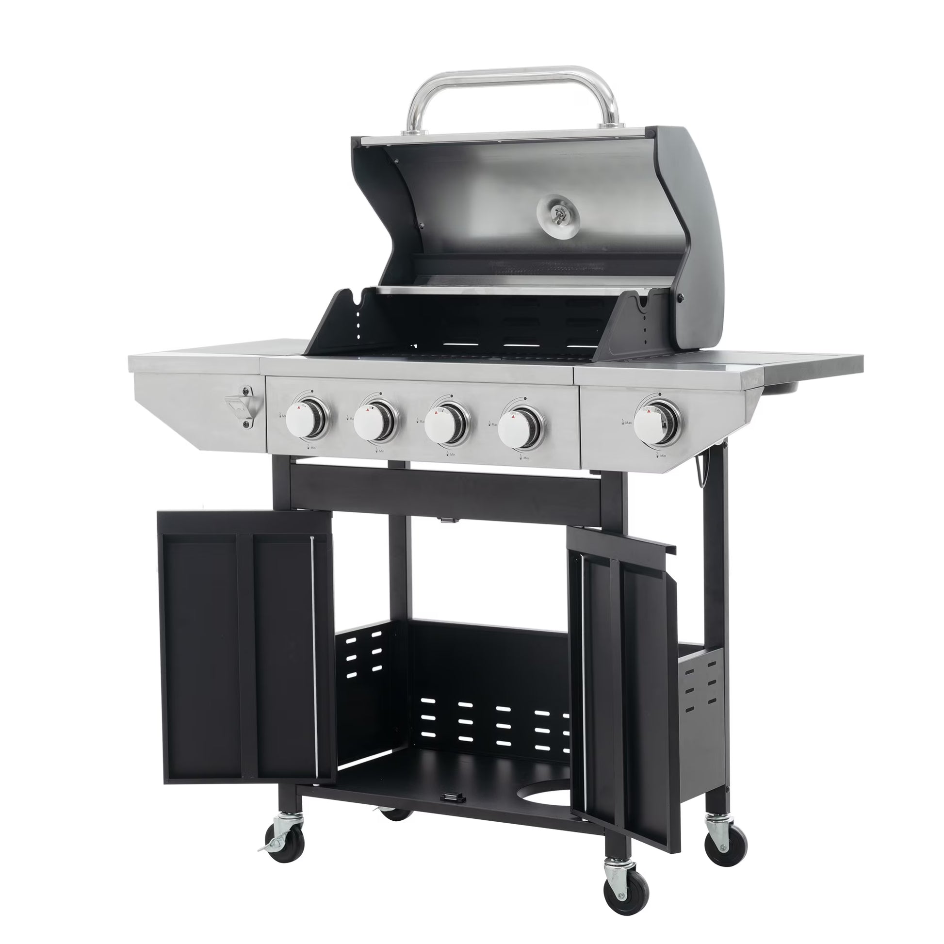 Decksplore 5 Burners Propane Gas Grill with Side Burner, Outdoor BBQ Grill Gas with Porcelain-Enameled Cast Iron Grates, Stainless Steel Camping Barbecue Grill for Patio, Garden, 47000 BTU