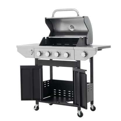 Decksplore 5 Burners Propane Gas Grill with Side Burner, Outdoor BBQ Grill Gas with Porcelain-Enameled Cast Iron Grates, Stainless Steel Camping Barbecue Grill for Patio, Garden, 47000 BTU