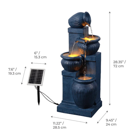 Teamson Home Outdoor Water Fountain with LightsC 4-Tier Cascading Bowl Design with LED Light & Solar Pump, Solar-Powered Water Fountain Outdoor Garden, Yard, or Patio Dcor, Navy Blue