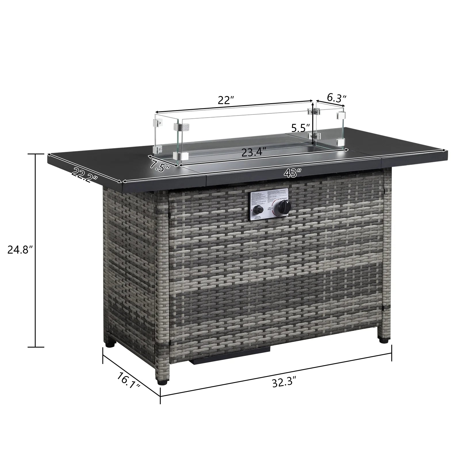 UBesGoo 43" Patio Gas Fire Pit Table, 50,000 BTU Auto-Ignition Fire Tables with Lid, Rain Cover for Outside Garden Backyard Deck Patio Black