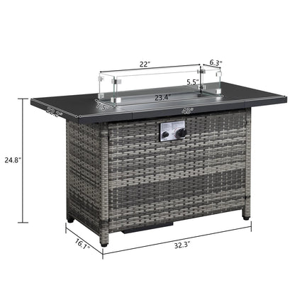 UBesGoo 43" Patio Gas Fire Pit Table, 50,000 BTU Auto-Ignition Fire Tables with Lid, Rain Cover for Outside Garden Backyard Deck Patio Black