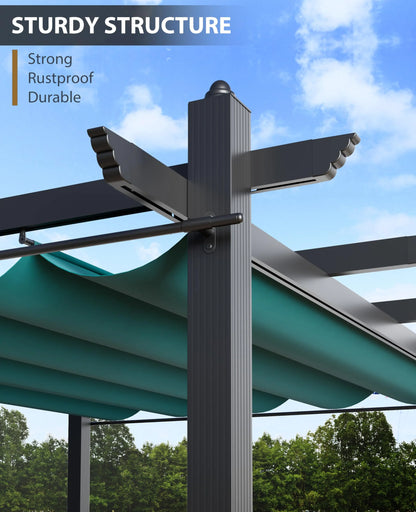 Outdoor Retractable Pergola with Sun Shade Canopy, 10' X 10'/10' X 13' Patio Metal Shelter for Garden Porch Beach Pavilion Grill Gazebo, Modern Yard Grape Trellis Pergola