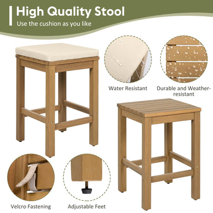 Segmart 5-Piece Acacia Wood Outdoor Bar Set with Beige Cushions, Bar Height Table and 4 Stools for Patio, Backyard, Poolside