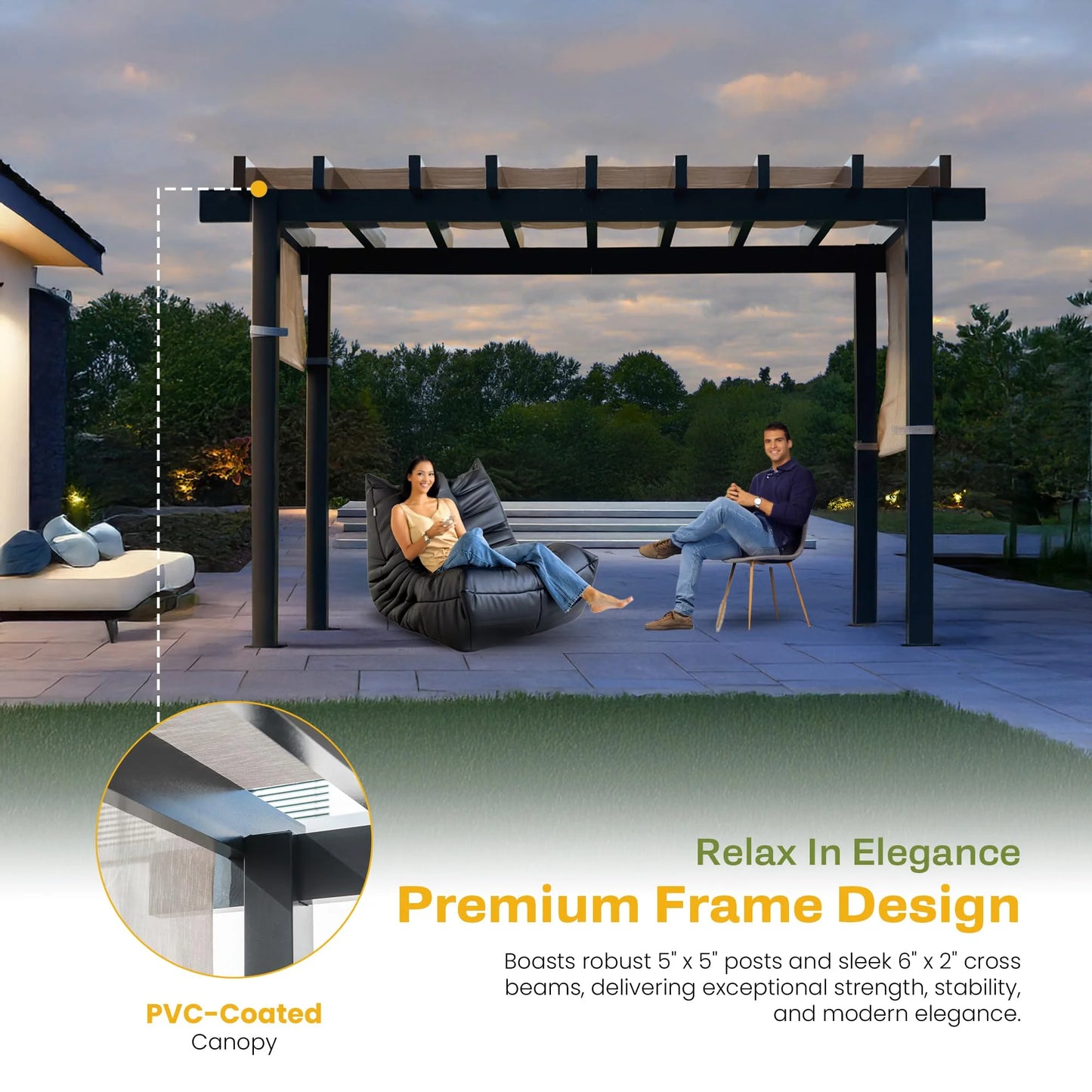 New Yard Outdoor Pergola with Adjustable Canopy, Heavy-Duty Aluminum Frame, Rustproof & Weather-Resistant, Modern Patio Shade for Gardens, Decks, and Backyard (10x16)
