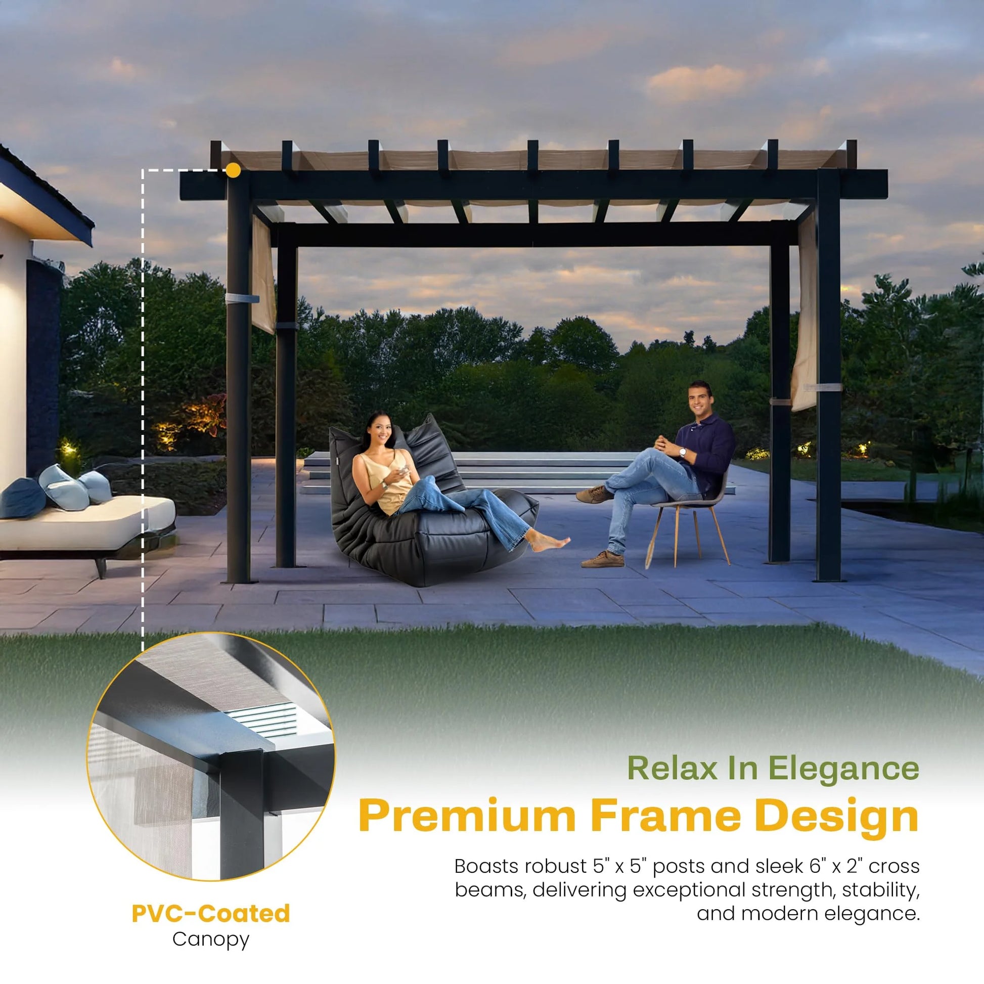 New Yard Outdoor Pergola with Adjustable Canopy, Heavy-Duty Aluminum Frame, Rustproof & Weather-Resistant, Modern Patio Shade for Gardens, Decks, and Backyard (10x16)