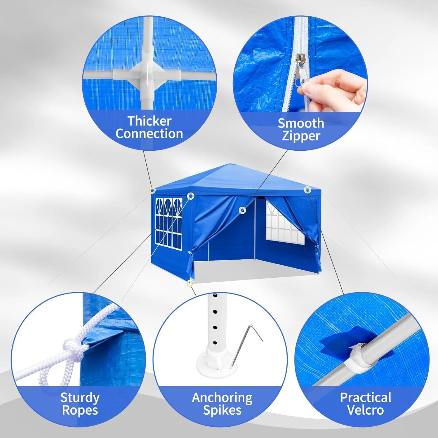 INDSUMOT Outdoor Party Tent, Patio Canopy Tent Gazebo with Removable Sidewalls Instant Event Tent for Cater Events Wedding Birthday Pavilion Beach BBQ(blue-6 walls,10'x20')