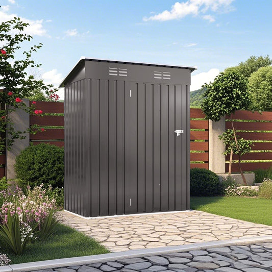 Outdoor Garden Tool Storage Shed, Seizeen All-Weather Metal Sheds with Lockable Door & Vents, 5 x 3Ft Outdoor Storage for Backyard Garden Patio, Gray