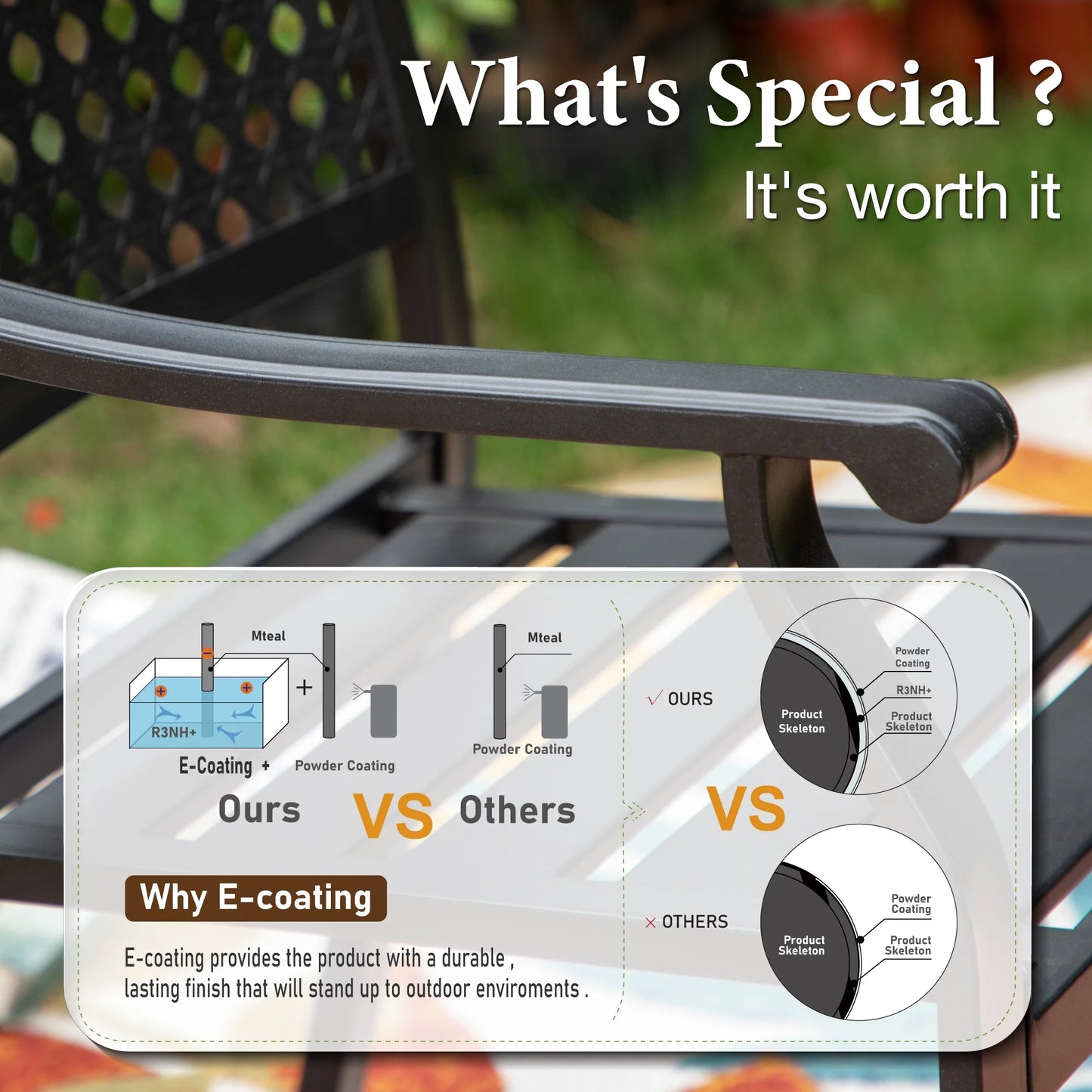 Summit Living 2-Piece Outdoor Patio Dining Chairs, Large Metal Stackable Armchairs (Weight Capacity 350 lbs), Black