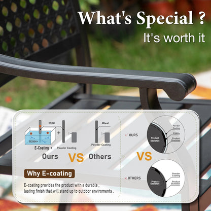 Summit Living 2-Piece Outdoor Patio Dining Chairs, Large Metal Stackable Armchairs (Weight Capacity 350 lbs), Black