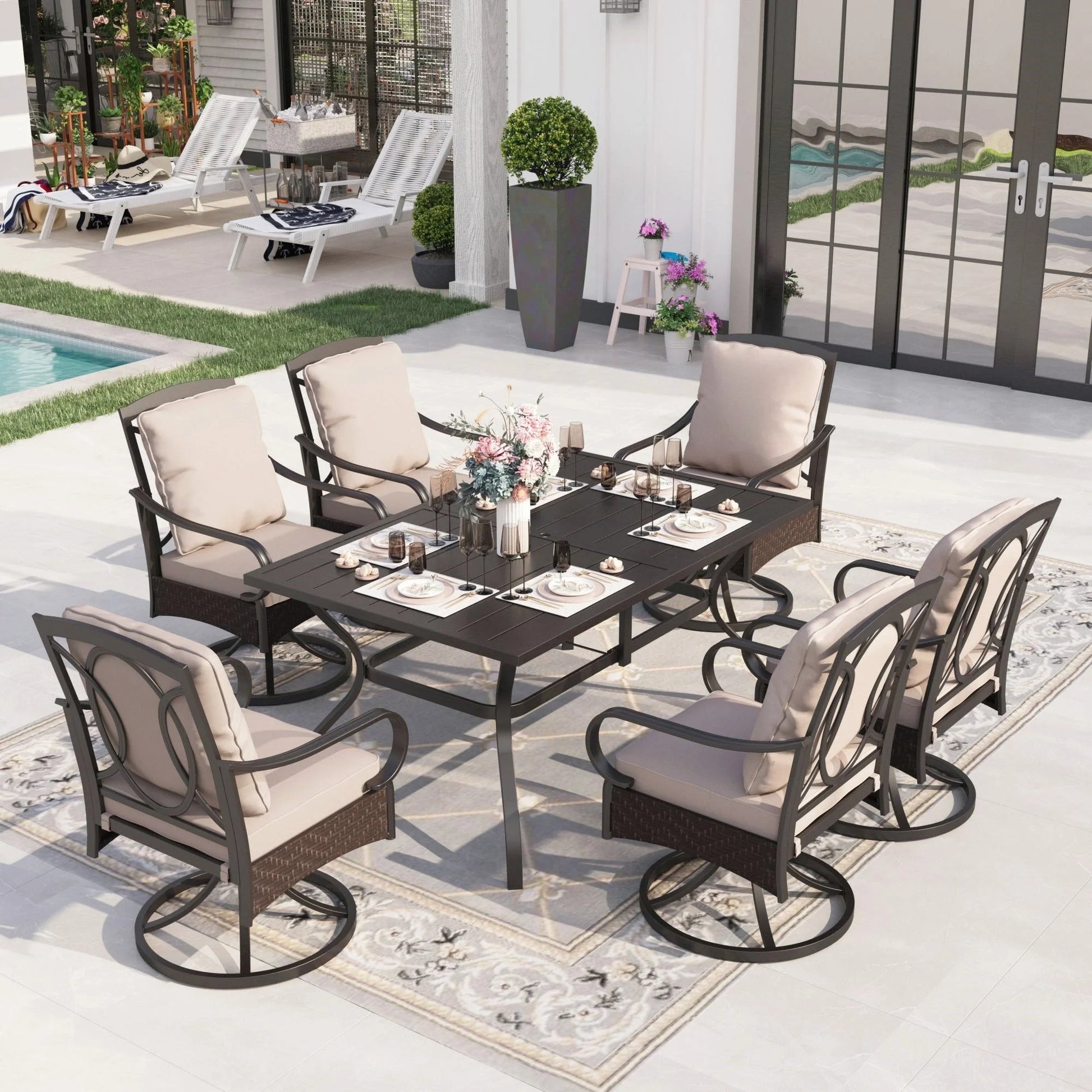 Sophia& William Patio Swivel Dining Chairs Set of 4 with Beige Cushions