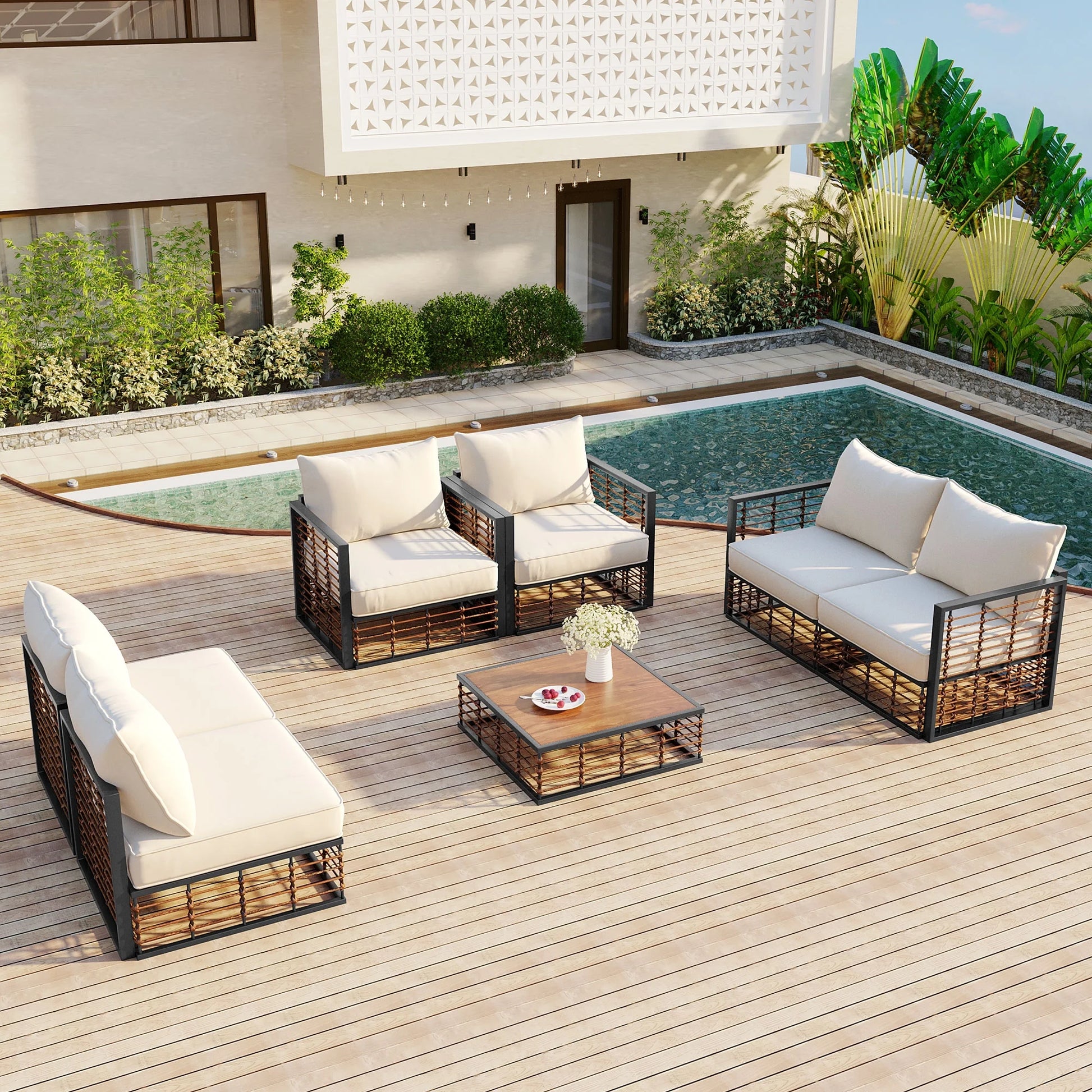 Harper & Bright Designs 7 Piece Outdoor Metal Patio Sectional Sofa Set, Free combination All Weather Patio Conversational Modular Furniture Set with Cushions and Coffee Table for Outdoor, Gray