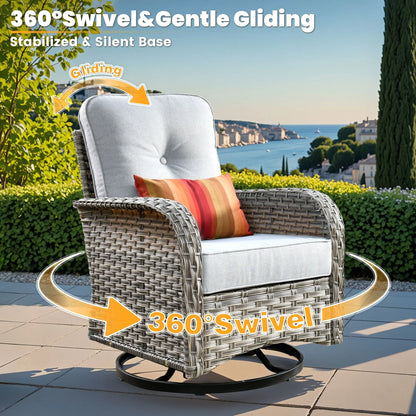 Vcatnet Outdoor Patio Furniture Sets 10 Pieces Sectional Sofa Wicker Conversation Set with Swivel Glider Chairs and Solar Powered Coffee Table for Porch,Backyard,Gray