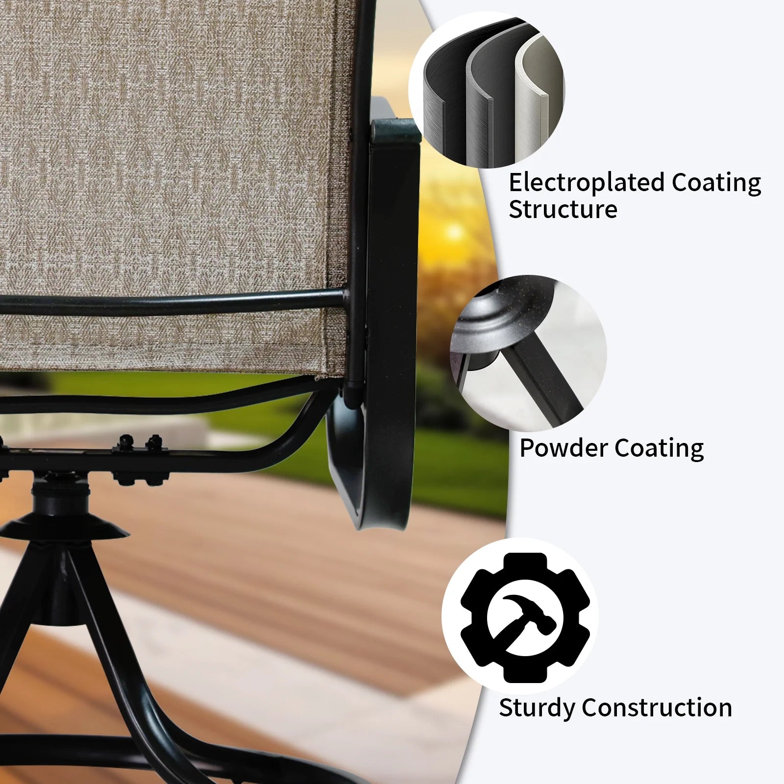 Patio Swivel Chairs Set of 2, Outdoor High Back Rocker Dining Chairs with All-Weather Textilene Mesh and Metal Frame, Comfortable Swivel Chairs for Patio, Garden, Deck, and Backyard (Beige)
