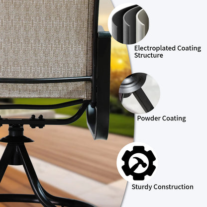 Patio Swivel Chairs Set of 2, Outdoor High Back Rocker Dining Chairs with All-Weather Textilene Mesh and Metal Frame, Comfortable Swivel Chairs for Patio, Garden, Deck, and Backyard (Beige)