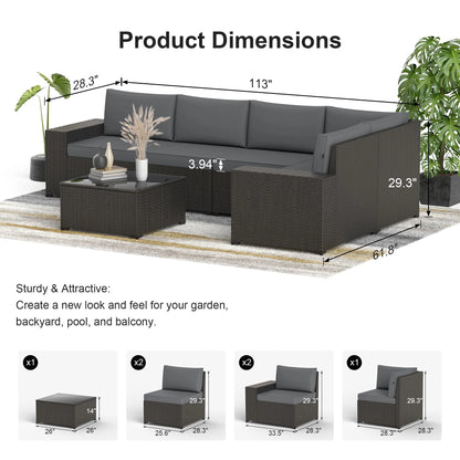 Phonjoroo 13 Pieces Outdoor Patio Furniture Set with 42? Fire Pit Table, Rattan Patio Sectional Sofa Conversation Set w/50000 BTU Propane Fire Pit and Coffee Table for Garden, Backyard