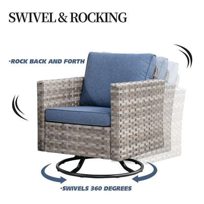 Ovios 9 Pieces Outdoor Patio Furniture with Swivel Rocking Chairs All Weather Wicker Patio Sectional Sofa for Balcony