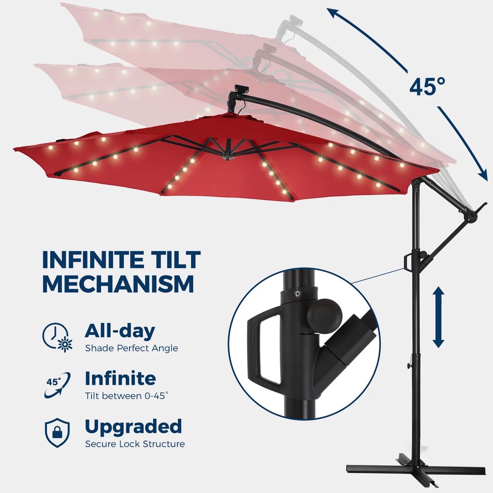 10ft Patio Umbrellas OffsetOutdoor Umbrella Cantilever Hanging Umbrellas with Infinite Tilt,Fade Resistant Waterproof Fabric & Base,for Yard,Garden,Home,Pool & Deck,Red
