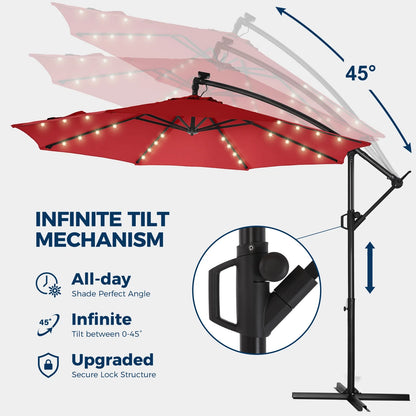 10ft Patio Umbrellas OffsetOutdoor Umbrella Cantilever Hanging Umbrellas with Infinite Tilt,Fade Resistant Waterproof Fabric & Base,for Yard,Garden,Home,Pool & Deck,Red