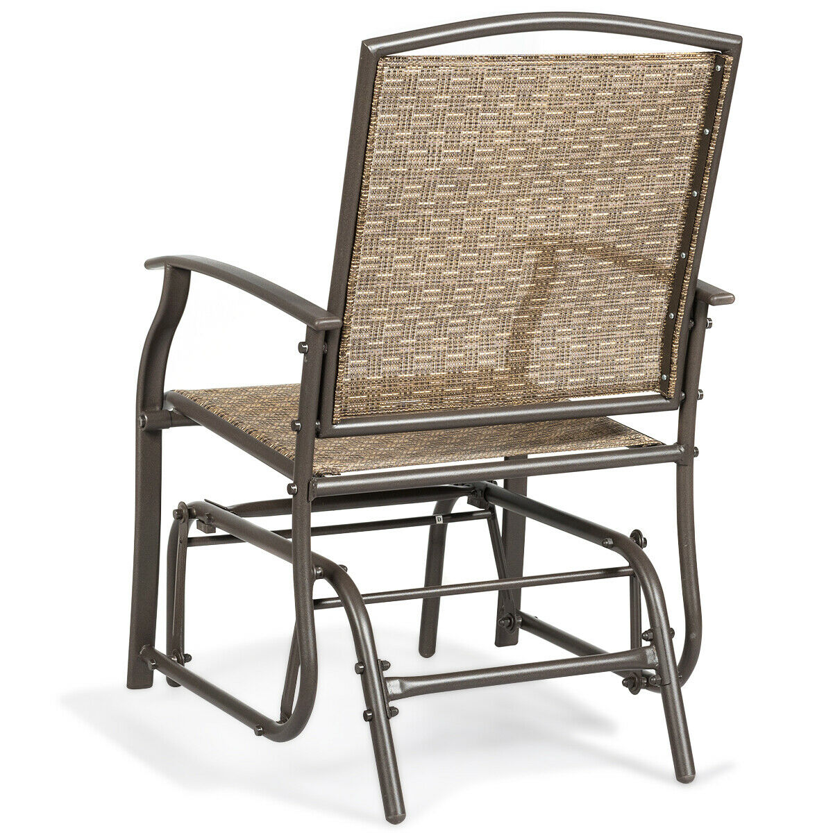 Costway 2PCS Patio Swing Single Glider Chair Rocking Seating Steel Frame Garden Brown