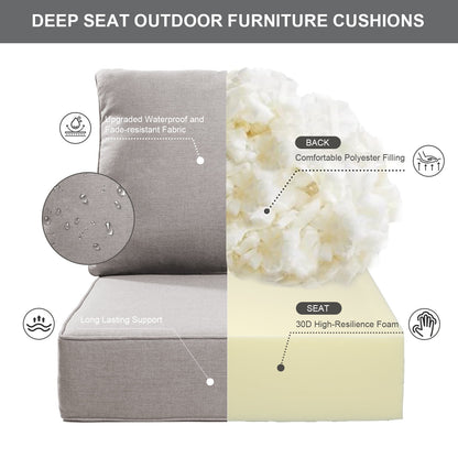 Terraloom 6 Inch Outdoor Cushions 24x24" - Water Resistant 2 Set Deep Seating Patio Chair Back& Seat Cushion for Wicker Rocking Swivel Chairs Loveseat Couch Sectional Sofa in Beige